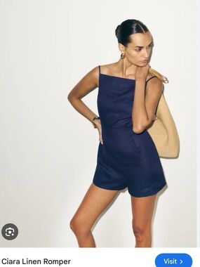Reformation Danube Navy Ciara Linen Romper